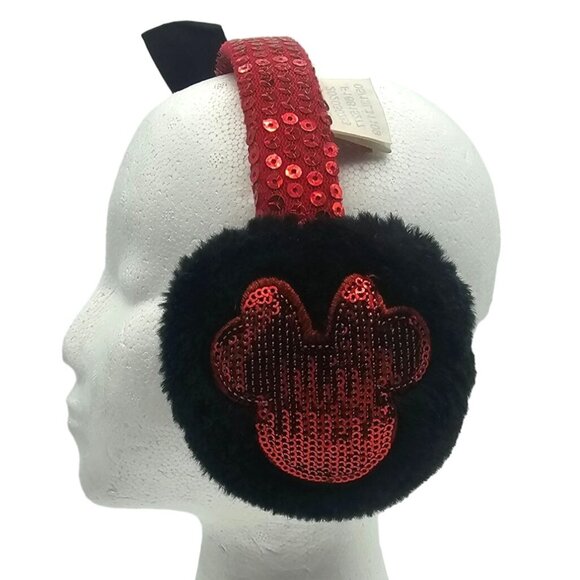 Minnie Mouse Sequin Faux Fur Earmuffs Ear Muffs Disney Bow Winter Girls Plush - Picture 2 of 4